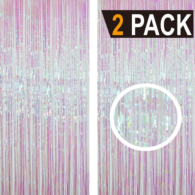 GOER 3.2 ft x 9.8 ft Metallic Tinsel Foil Fringe Curtains Party Photo Backdrop Party Streamers for Birthday,Graduation,New Year Eve Decorations Wedding Decor (2 Packs,Multicolor) - Image 2